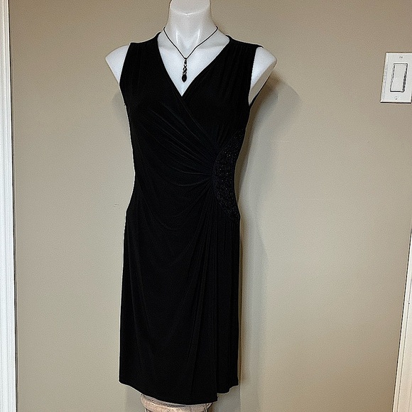 NWT Black Cleo Dress; Partial Side Ruching with Beading & Embroidery Detail; 2P - Picture 2 of 16